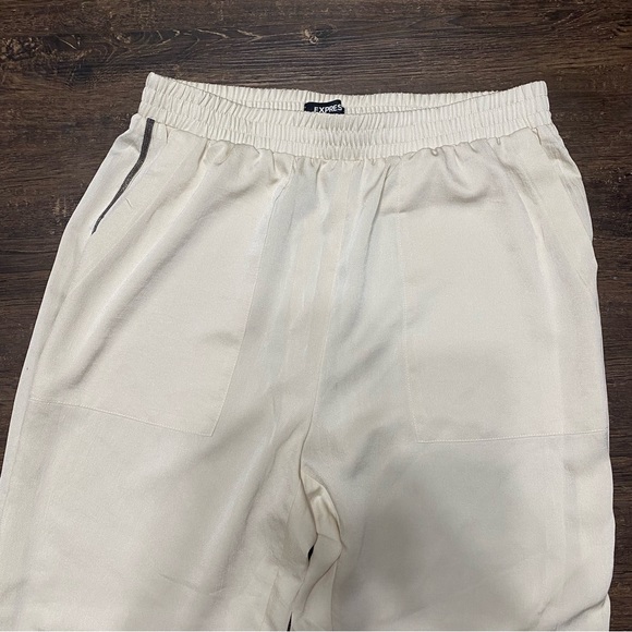 Express Cream and Silver Stripe Silky Casual Jogger Pants - Picture 7 of 9